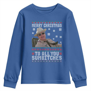 Merry Christmas To All You Sumbitches Youth Sweatshirt Funny Ugly Xmas Retro 80s Movie TS10 Royal Blue Print Your Wear