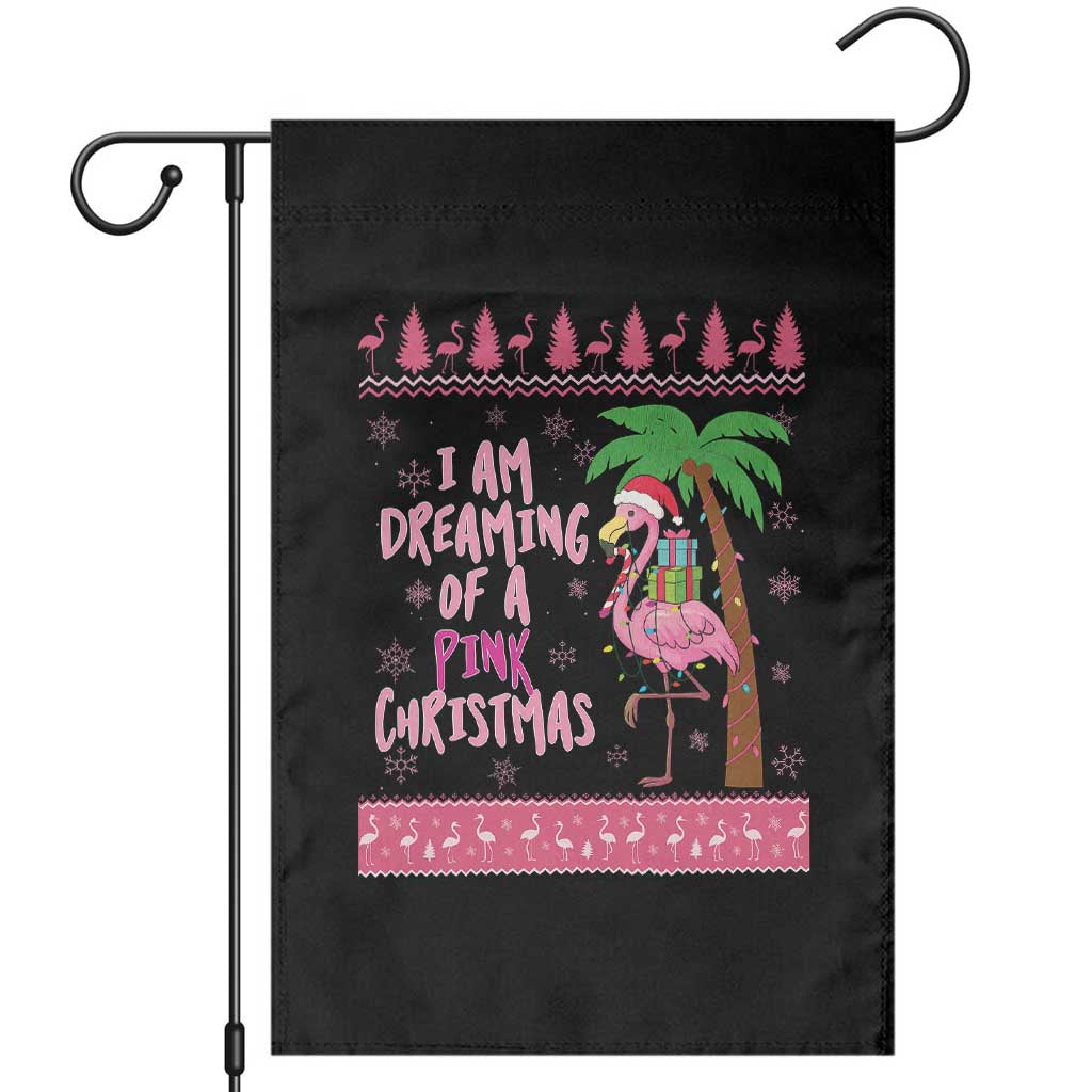 I Am Dreaming Of A Pink Christmas Garden Flag Family Trip Santa Flamingo Palm Tree Ugly Xmas TS10 Black Print Your Wear