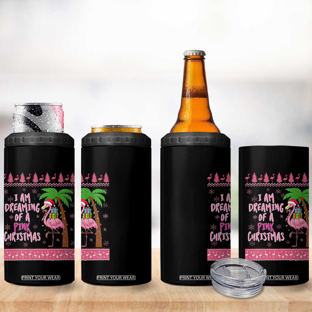 I Am Dreaming Of A Pink Christmas 4 in 1 Can Cooler Tumbler Family Trip Santa Flamingo Palm Tree Ugly Xmas TS10 Print Your Wear