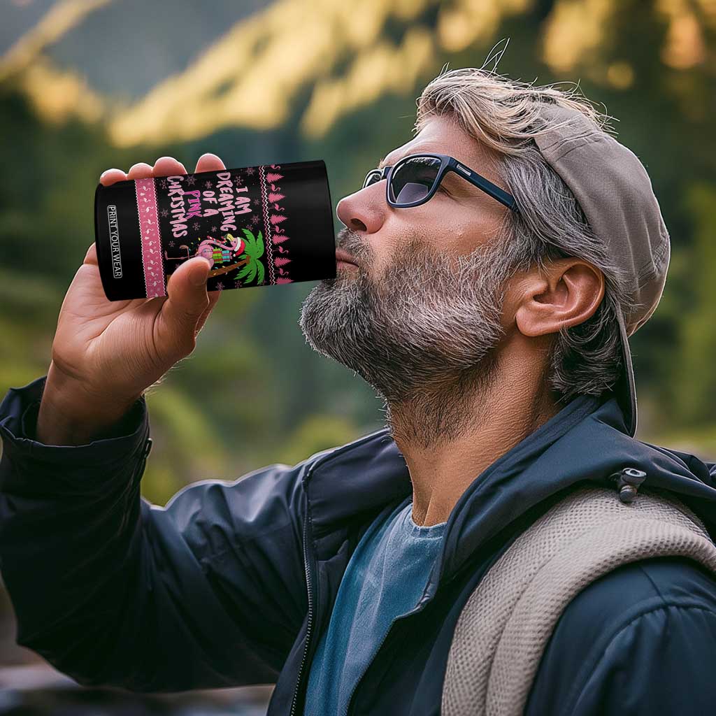 I Am Dreaming Of A Pink Christmas 4 in 1 Can Cooler Tumbler Family Trip Santa Flamingo Palm Tree Ugly Xmas TS10 Print Your Wear