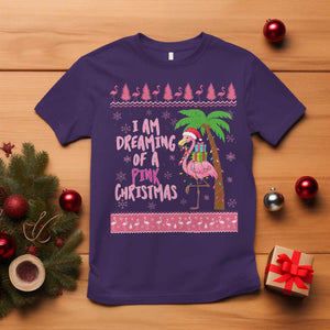 I Am Dreaming Of A Pink Christmas T Shirt Family Trip Santa Flamingo Palm Tree Ugly Xmas TS10 Purple Print Your Wear