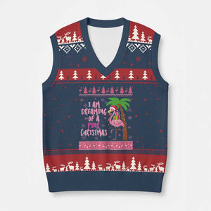 I Am Dreaming Of A Pink Xmas V-Neck Knit Sweater Vest Family Trip Santa Flamingo Palm Tree Ugly Xmas TS10 Navy Red Print Your Wear