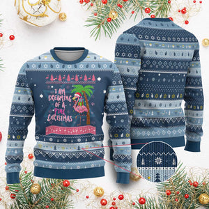 I Am Dreaming Of A Pink Christmas Hanukkah Ugly Sweater Family Trip Santa Flamingo Palm Tree Ugly Xmas TS10 Navy Light Blue Print Your Wear