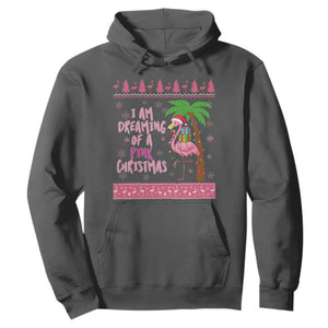 I Am Dreaming Of A Pink Christmas Hoodie Family Trip Santa Flamingo Palm Tree Ugly Xmas TS10 Dark Heather Print Your Wear