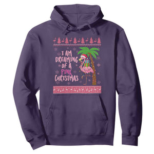 I Am Dreaming Of A Pink Christmas Hoodie Family Trip Santa Flamingo Palm Tree Ugly Xmas TS10 Purple Print Your Wear