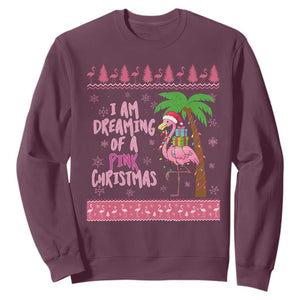 I Am Dreaming Of A Pink Christmas Sweatshirt Family Trip Santa Flamingo Palm Tree Ugly Xmas TS10 Maroon Print Your Wear