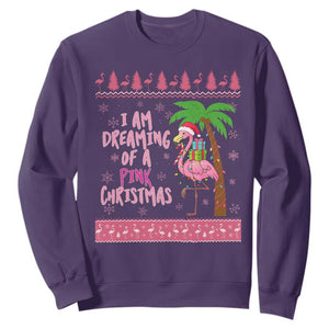 I Am Dreaming Of A Pink Christmas Sweatshirt Family Trip Santa Flamingo Palm Tree Ugly Xmas TS10 Purple Print Your Wear