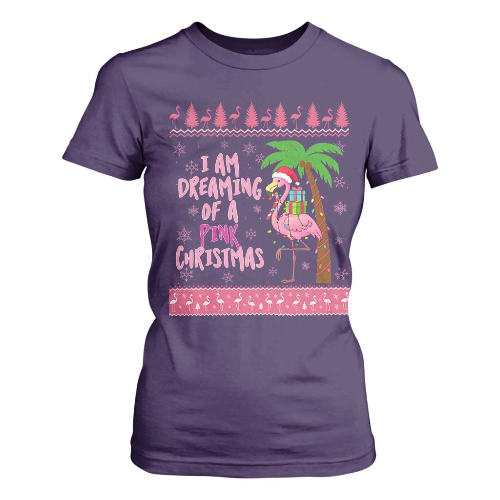 I Am Dreaming Of A Pink Christmas T Shirt For Women Family Trip Santa Flamingo Palm Tree Ugly Xmas TS10 Purple Print Your Wear