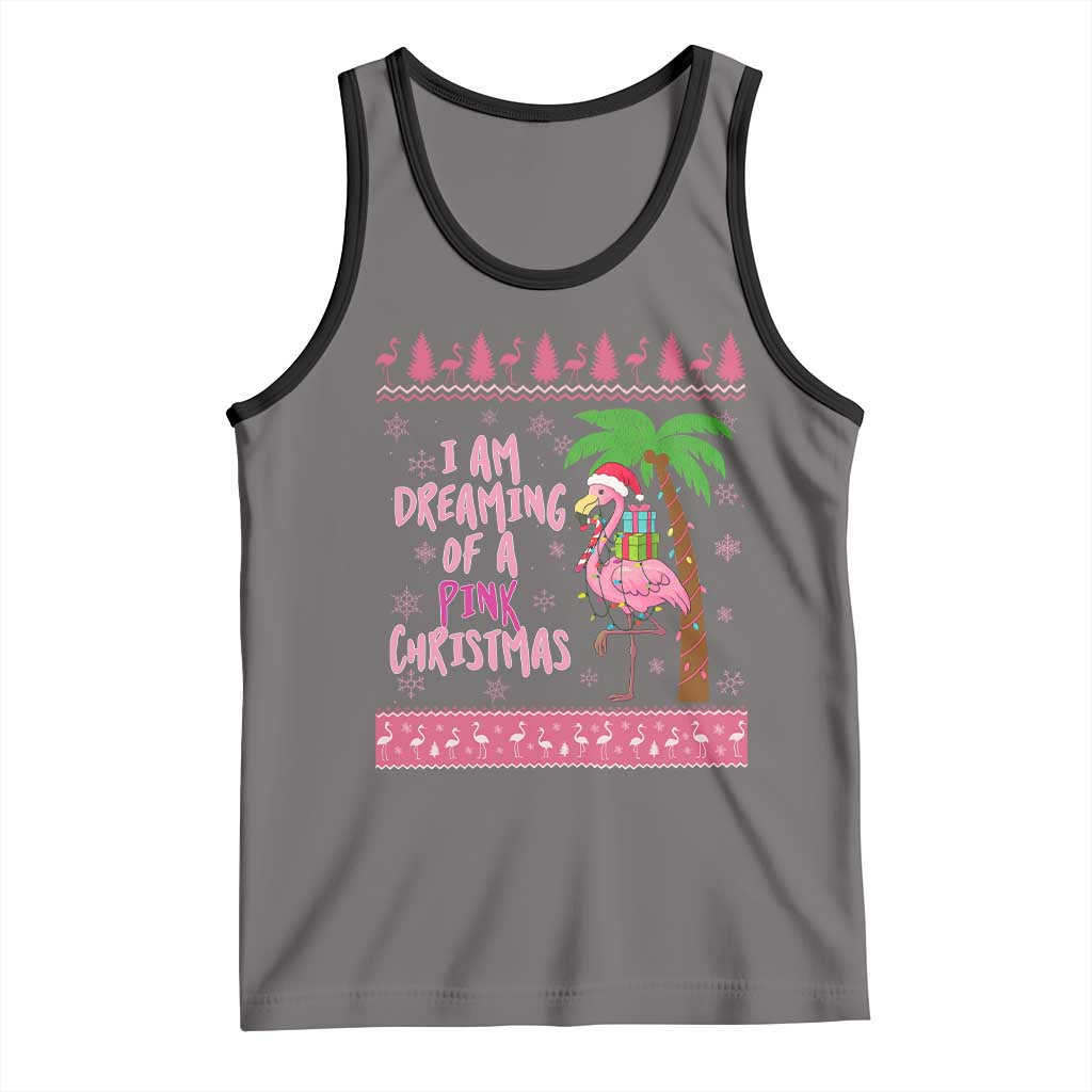 I Am Dreaming Of A Pink Christmas Tank Top Family Trip Santa Flamingo Palm Tree Ugly Xmas TS10 Deep Heather Black Print Your Wear