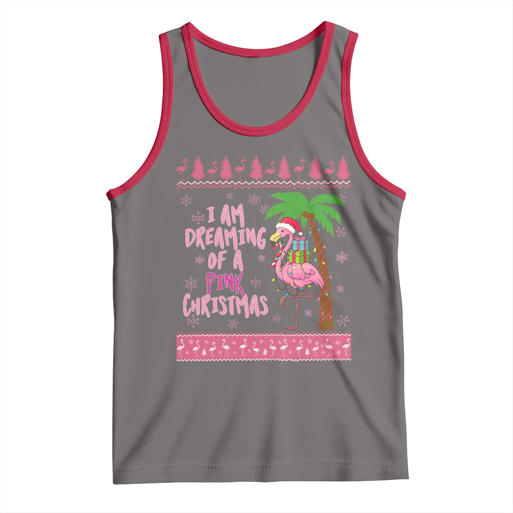 I Am Dreaming Of A Pink Christmas Tank Top Family Trip Santa Flamingo Palm Tree Ugly Xmas TS10 Deep Heather Red Print Your Wear