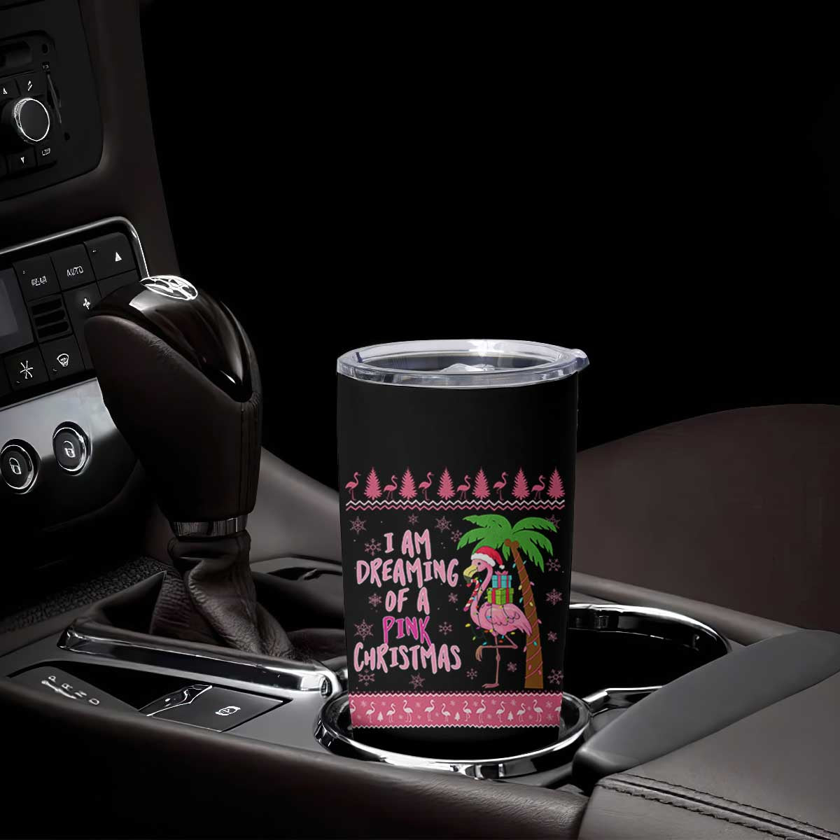 I Am Dreaming Of A Pink Christmas Tumbler Cup Family Trip Santa Flamingo Palm Tree Ugly Xmas TS10 Print Your Wear