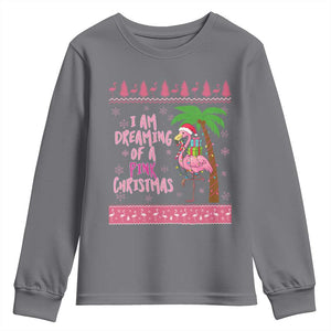 I Am Dreaming Of A Pink Christmas Youth Sweatshirt Family Trip Santa Flamingo Palm Tree Ugly Xmas TS10 Charcoal Print Your Wear