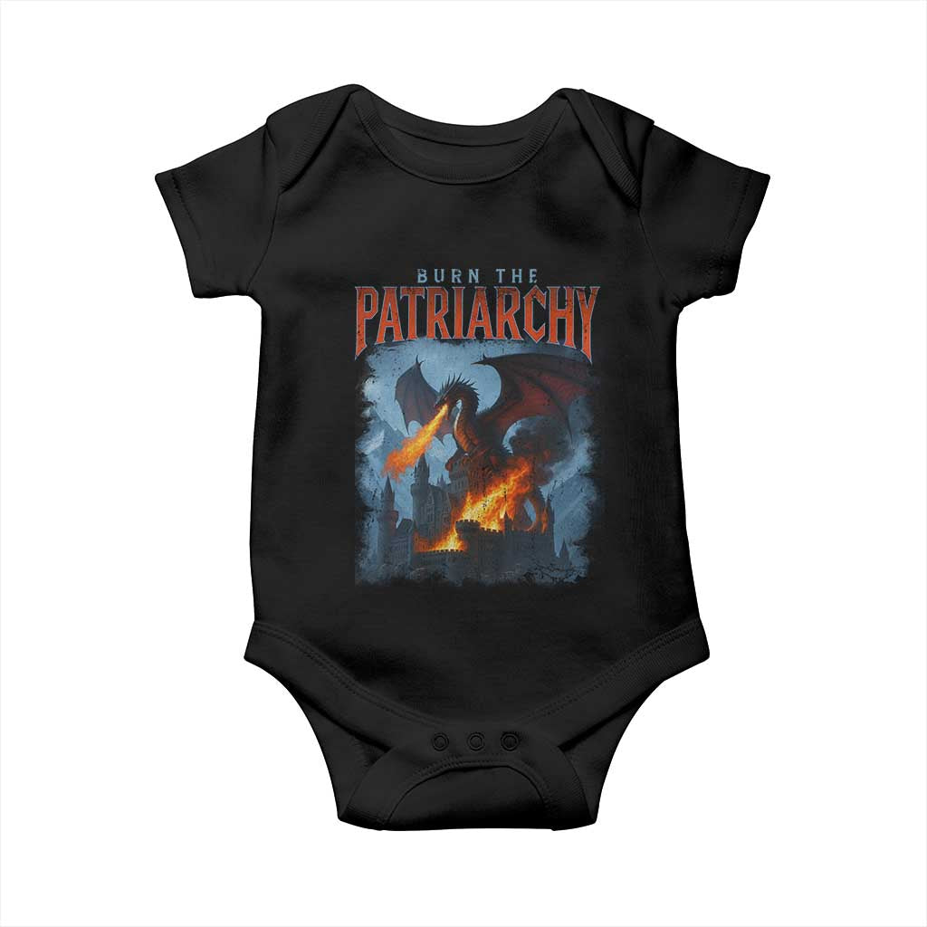 Vintage 90s Feminism Dragon Baby Onesie Burn the Patriarchy TS10 Black Print Your Wear