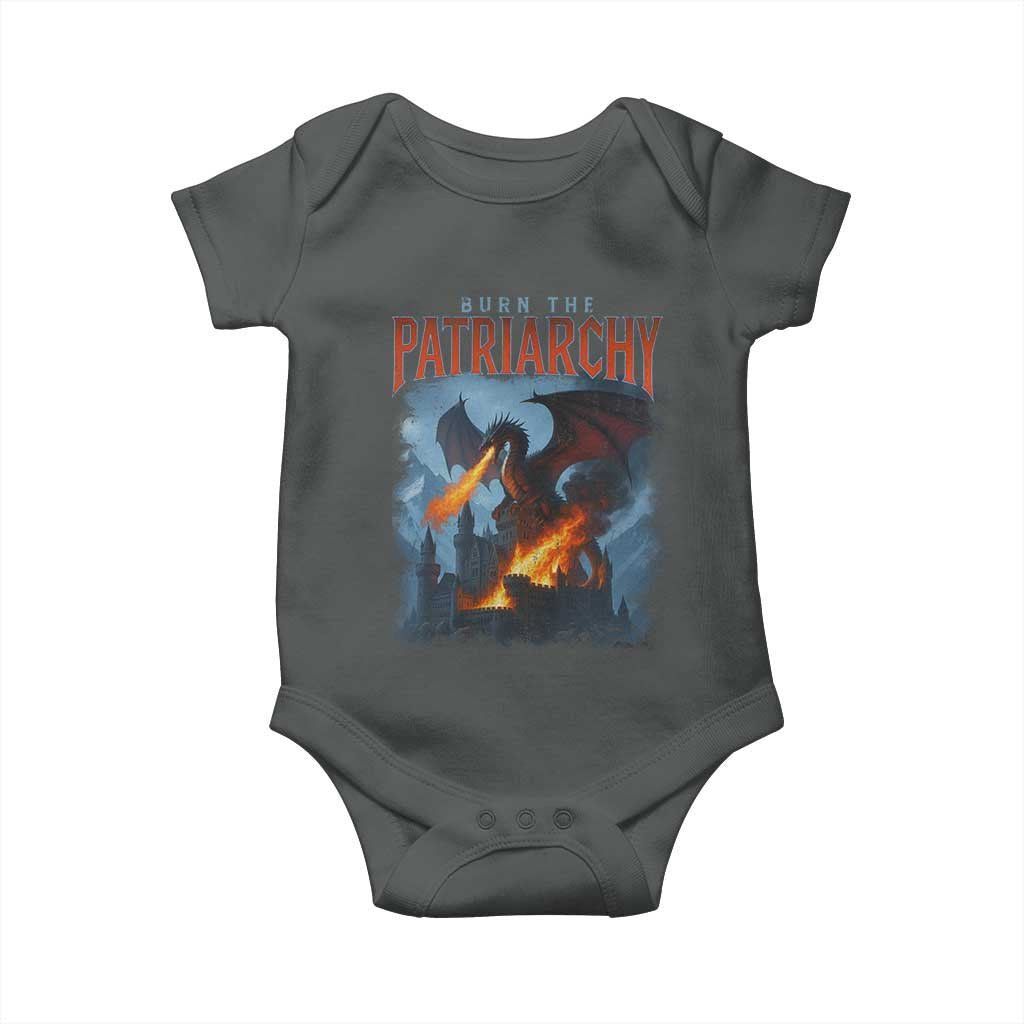Vintage 90s Feminism Dragon Baby Onesie Burn the Patriarchy TS10 Dark Heather Print Your Wear