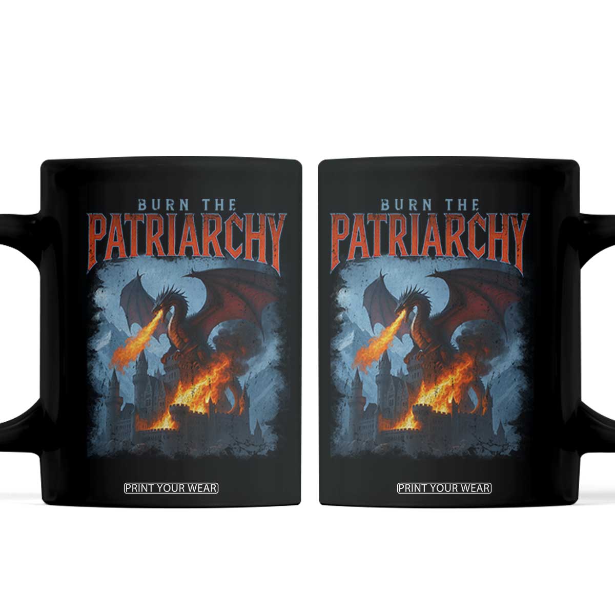 Vintage 90s Feminism Dragon Coffee Mug Burn the Patriarchy TS10 Black Print Your Wear