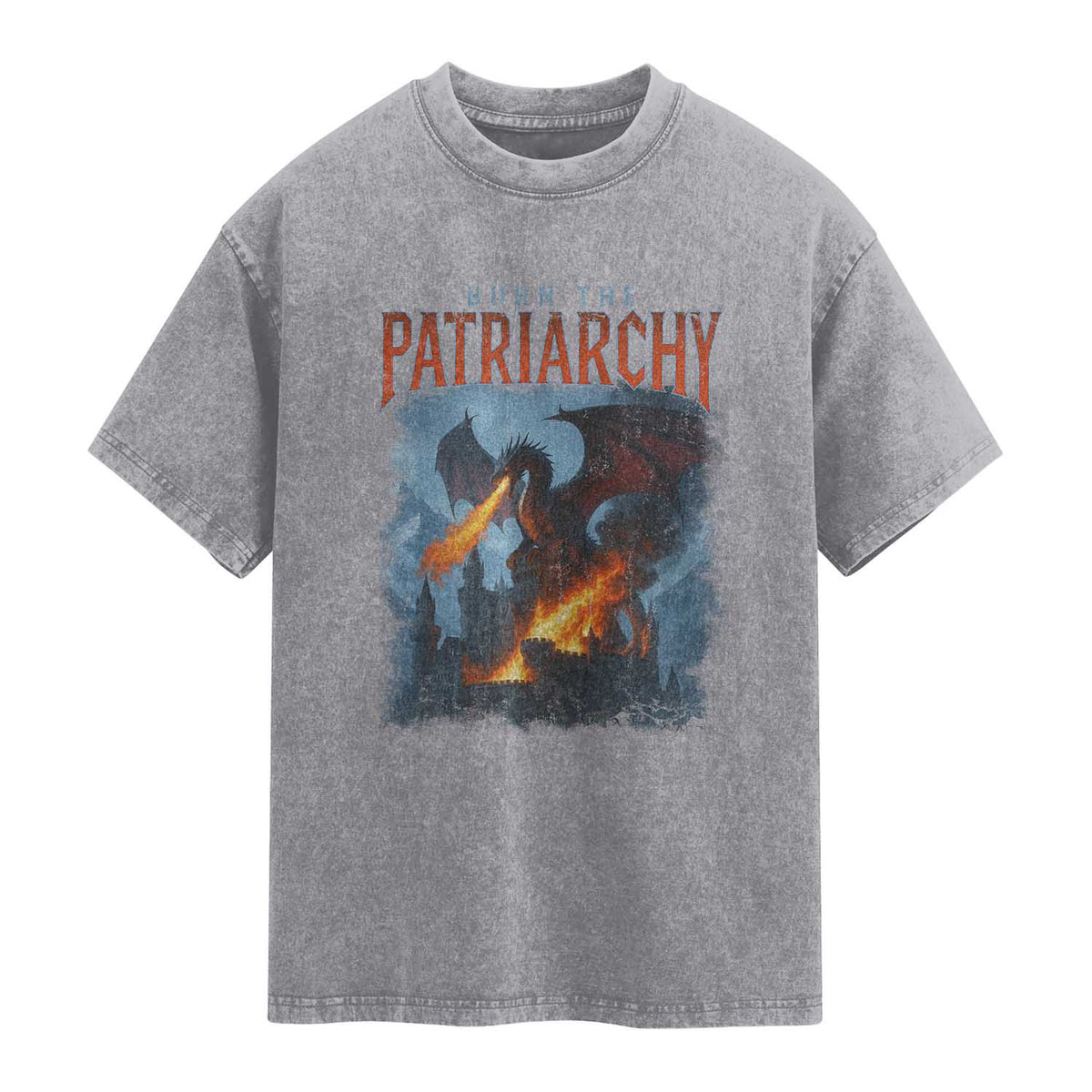 Vintage 90s Feminism Dragon Washed Cotton T-Shirt Burn the Patriarchy