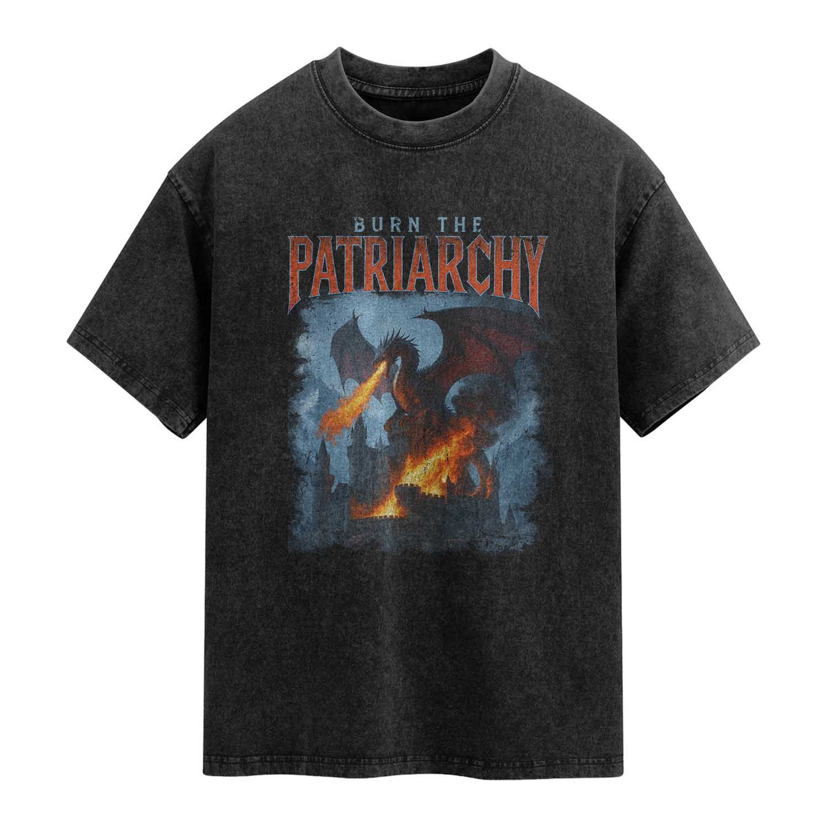Vintage 90s Feminism Dragon Washed Cotton T-Shirt Burn the Patriarchy