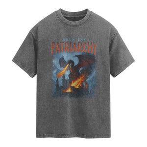 Vintage 90s Feminism Dragon Washed Cotton T-Shirt Burn the Patriarchy