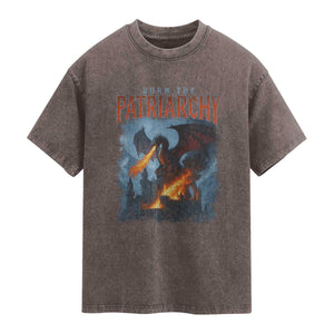 Vintage 90s Feminism Dragon Washed Cotton T-Shirt Burn the Patriarchy