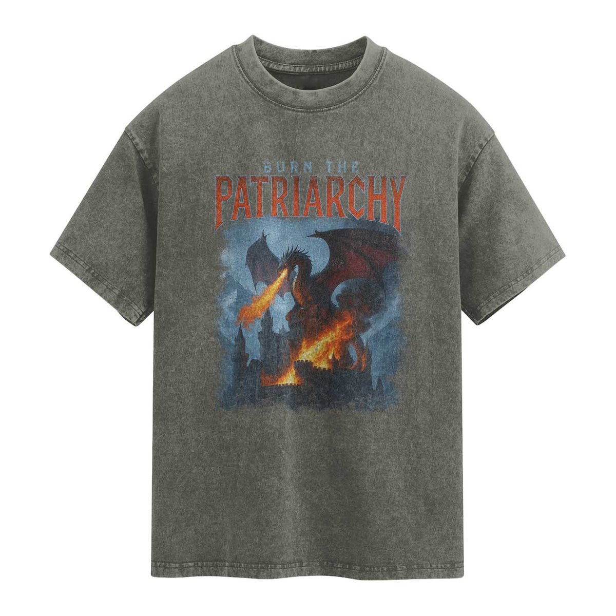 Vintage 90s Feminism Dragon Washed Cotton T-Shirt Burn the Patriarchy