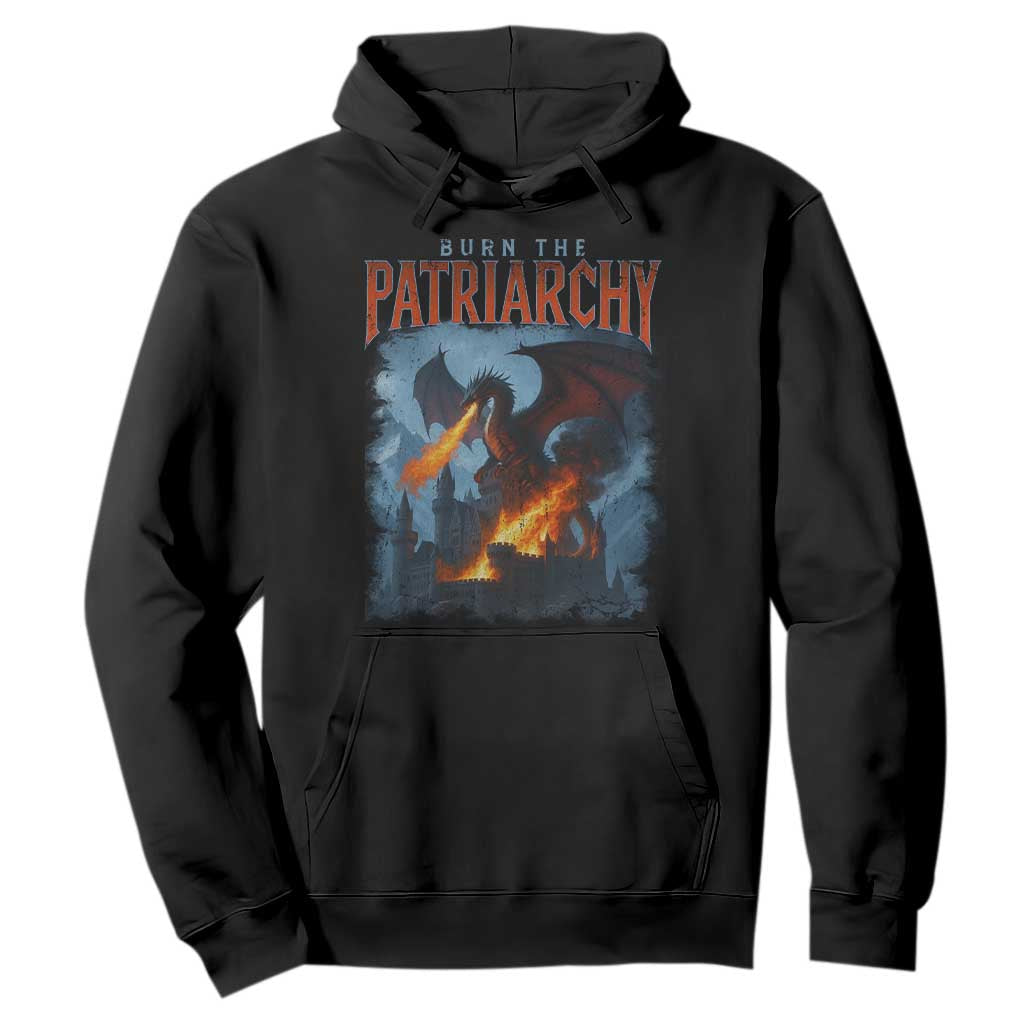 Vintage 90s Feminism Dragon Hoodie Burn the Patriarchy TS10 Black Print Your Wear