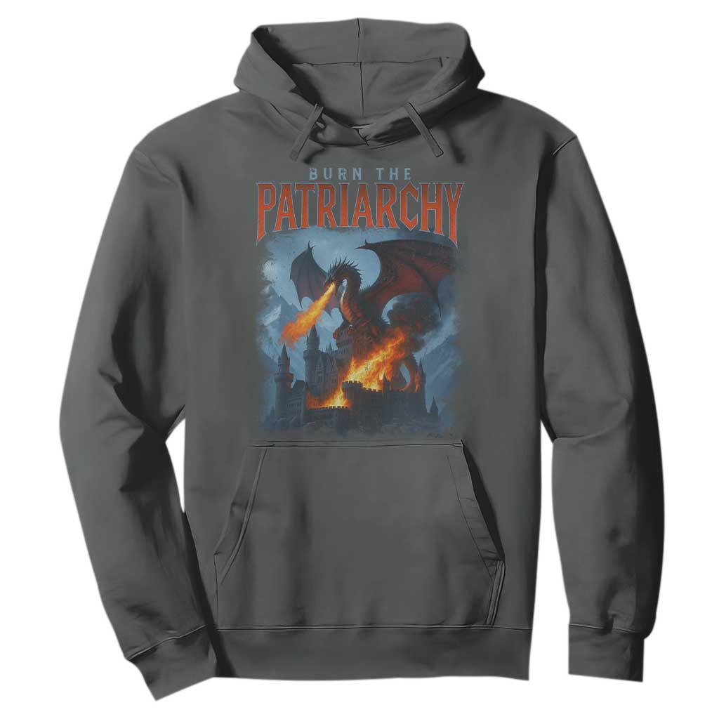 Vintage 90s Feminism Dragon Hoodie Burn the Patriarchy TS10 Dark Heather Print Your Wear