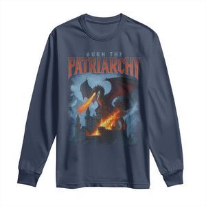 Vintage 90s Feminism Dragon Long Sleeve Shirt Burn the Patriarchy TS10 Navy Print Your Wear