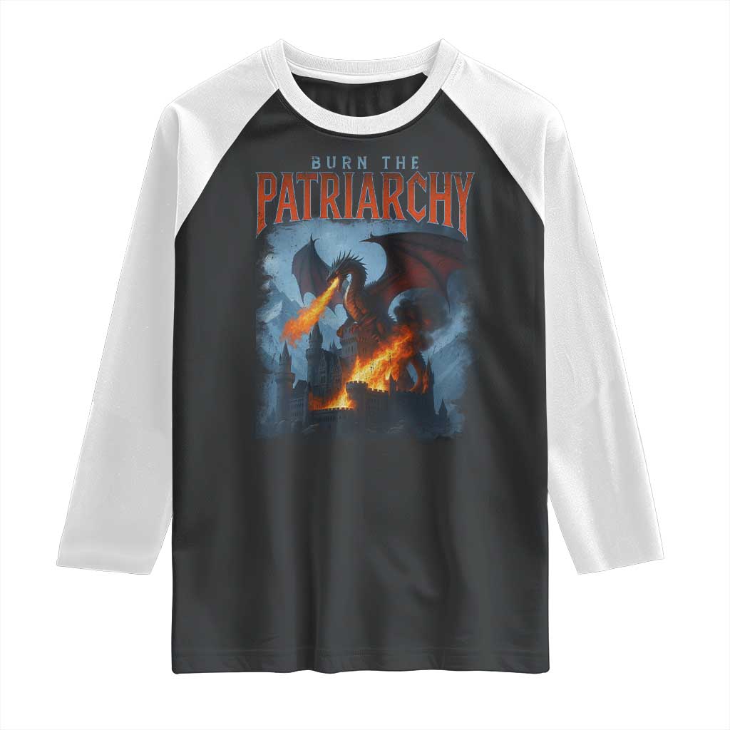 Vintage 90s Feminism Dragon Raglan Shirt Burn the Patriarchy TS10 Black White Print Your Wear