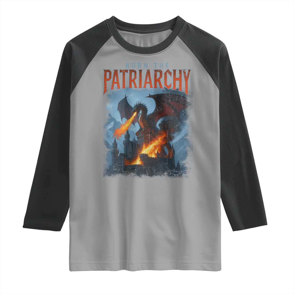 Vintage 90s Feminism Dragon Raglan Shirt Burn the Patriarchy TS10 Sport Gray Black Print Your Wear