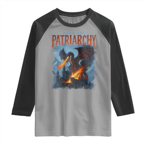Vintage 90s Feminism Dragon Raglan Shirt Burn the Patriarchy TS10 Sport Gray Black Print Your Wear