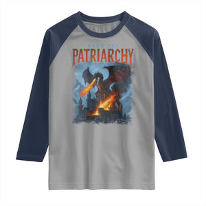 Vintage 90s Feminism Dragon Raglan Shirt Burn the Patriarchy TS10 Sport Gray Navy Print Your Wear