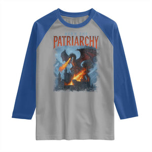 Vintage 90s Feminism Dragon Raglan Shirt Burn the Patriarchy TS10 Sport Gray Royal Print Your Wear