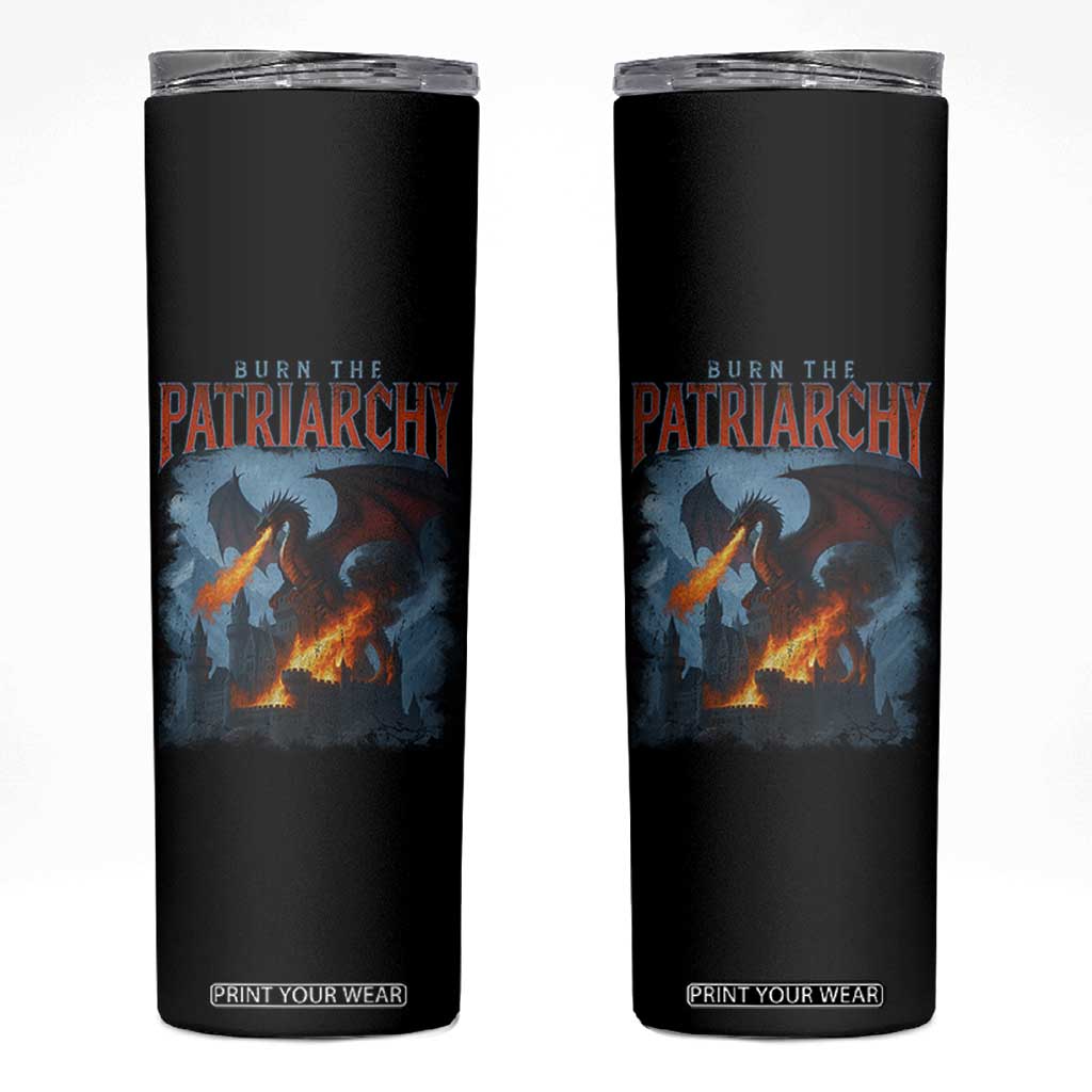Vintage 90s Feminism Dragon Skinny Tumbler Burn the Patriarchy TS10 Black Print Your Wear