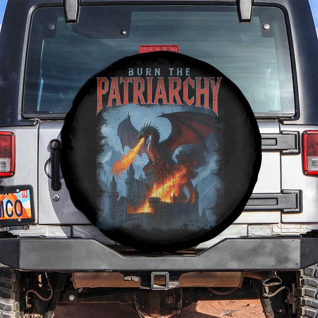 Vintage 90s Feminism Dragon Spare Tire Cover Burn the Patriarchy TS10 No hole Black Print Your Wear
