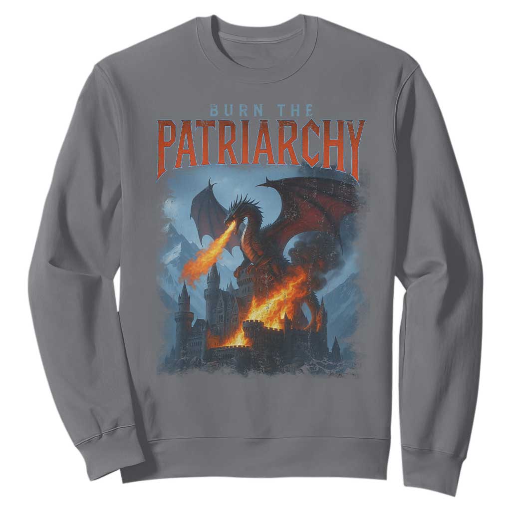 Vintage 90s Feminism Dragon Sweatshirt Burn the Patriarchy TS10 Charcoal Print Your Wear