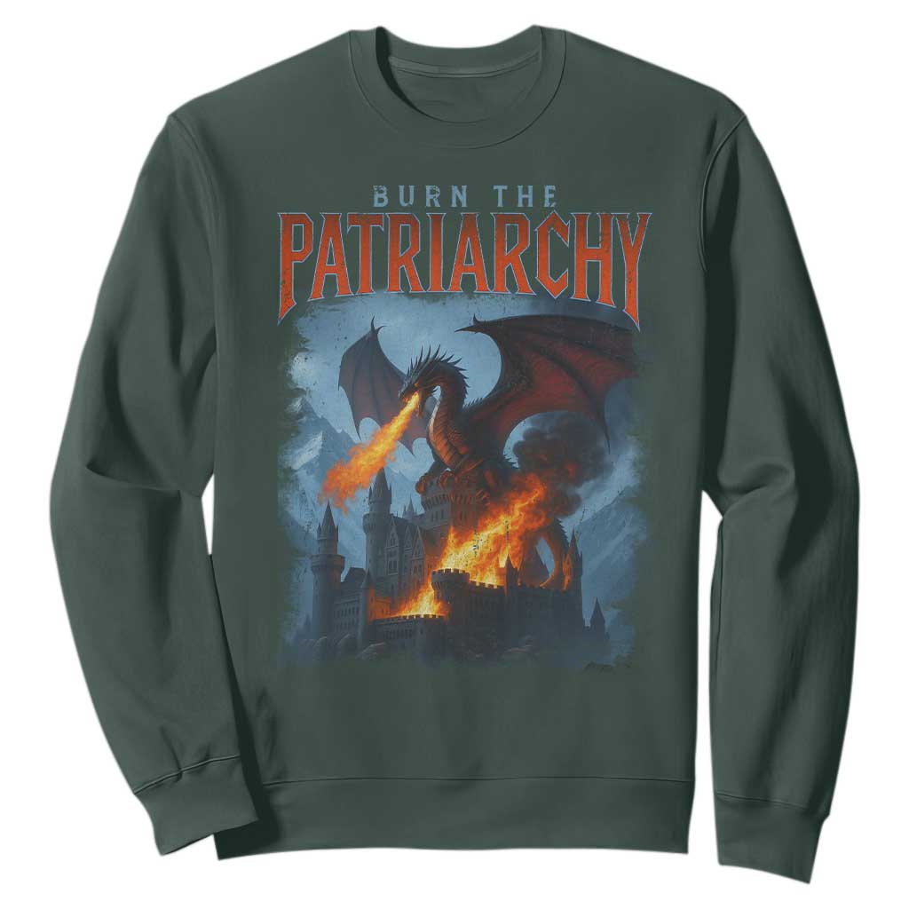 Vintage 90s Feminism Dragon Sweatshirt Burn the Patriarchy TS10 Dark Forest Green Print Your Wear