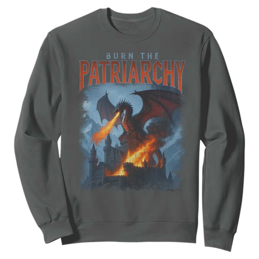 Vintage 90s Feminism Dragon Sweatshirt Burn the Patriarchy TS10 Dark Heather Print Your Wear