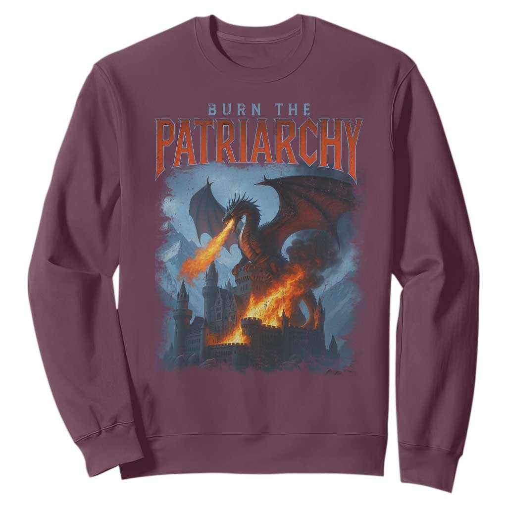 Vintage 90s Feminism Dragon Sweatshirt Burn the Patriarchy TS10 Maroon Print Your Wear