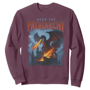 Vintage 90s Feminism Dragon Sweatshirt Burn the Patriarchy TS10 Maroon Print Your Wear