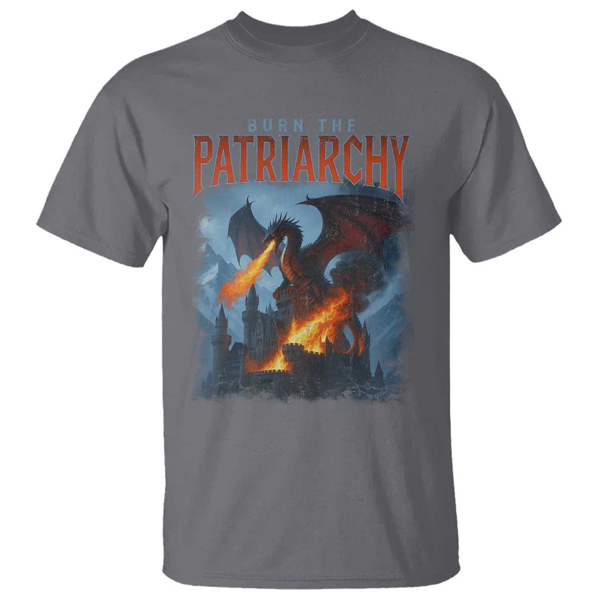 Vintage 90s Feminism Dragon T Shirt Burn the Patriarchy TS10 Charcoal Print Your Wear