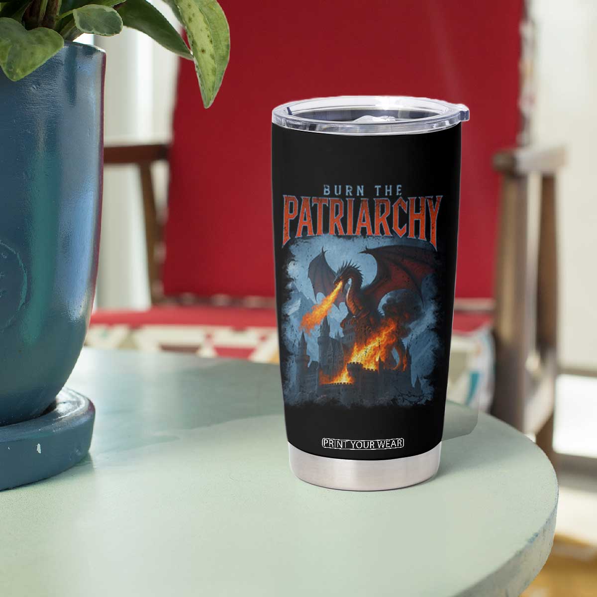 Vintage 90s Feminism Dragon Tumbler Cup Burn the Patriarchy TS10 Print Your Wear