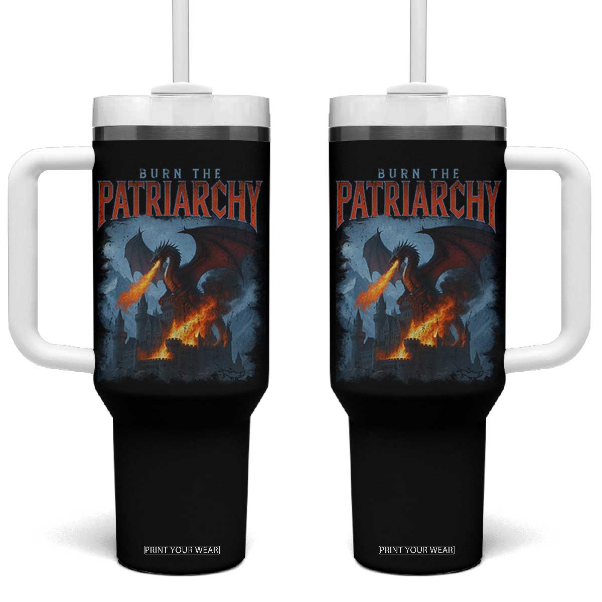 Vintage 90s Feminism Dragon Tumbler With Handle Burn the Patriarchy TS10 One Size: 40 oz Black Print Your Wear