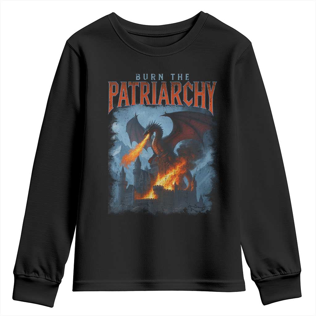 Vintage 90s Feminism Dragon Youth Sweatshirt Burn the Patriarchy TS10 Black Print Your Wear