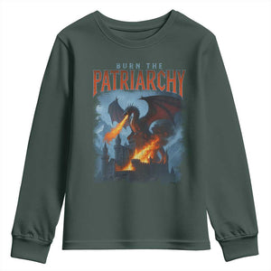 Vintage 90s Feminism Dragon Youth Sweatshirt Burn the Patriarchy TS10 Dark Forest Green Print Your Wear