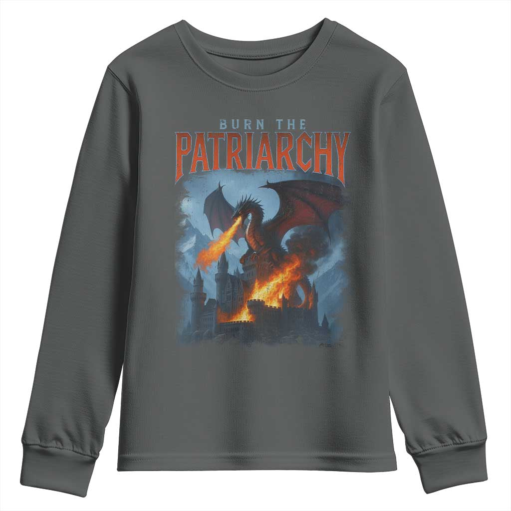 Vintage 90s Feminism Dragon Youth Sweatshirt Burn the Patriarchy TS10 Dark Heather Print Your Wear