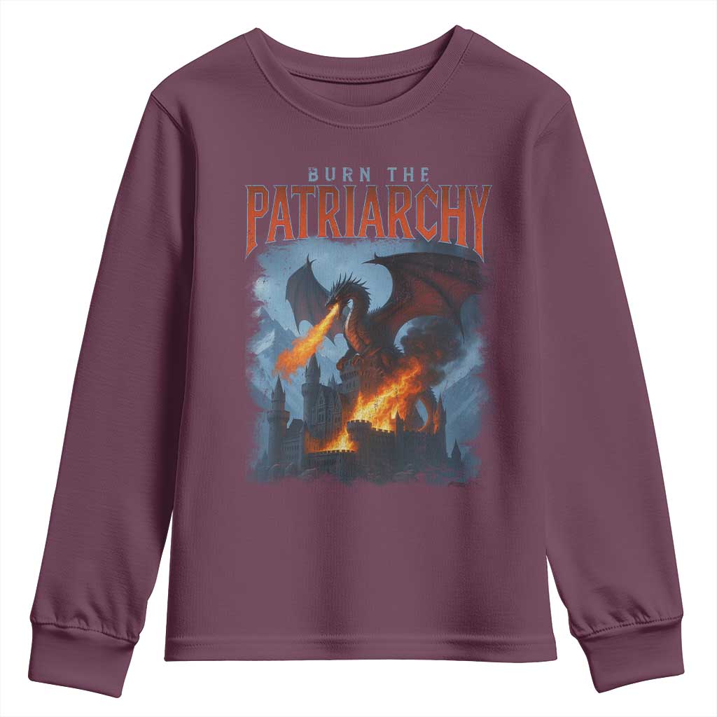 Vintage 90s Feminism Dragon Youth Sweatshirt Burn the Patriarchy TS10 Maroon Print Your Wear