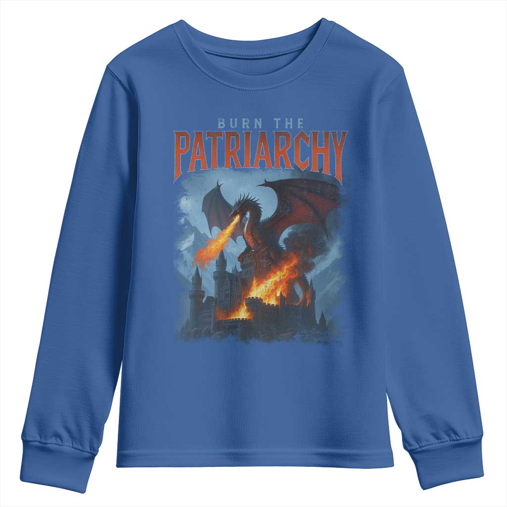 Vintage 90s Feminism Dragon Youth Sweatshirt Burn the Patriarchy TS10 Royal Blue Print Your Wear