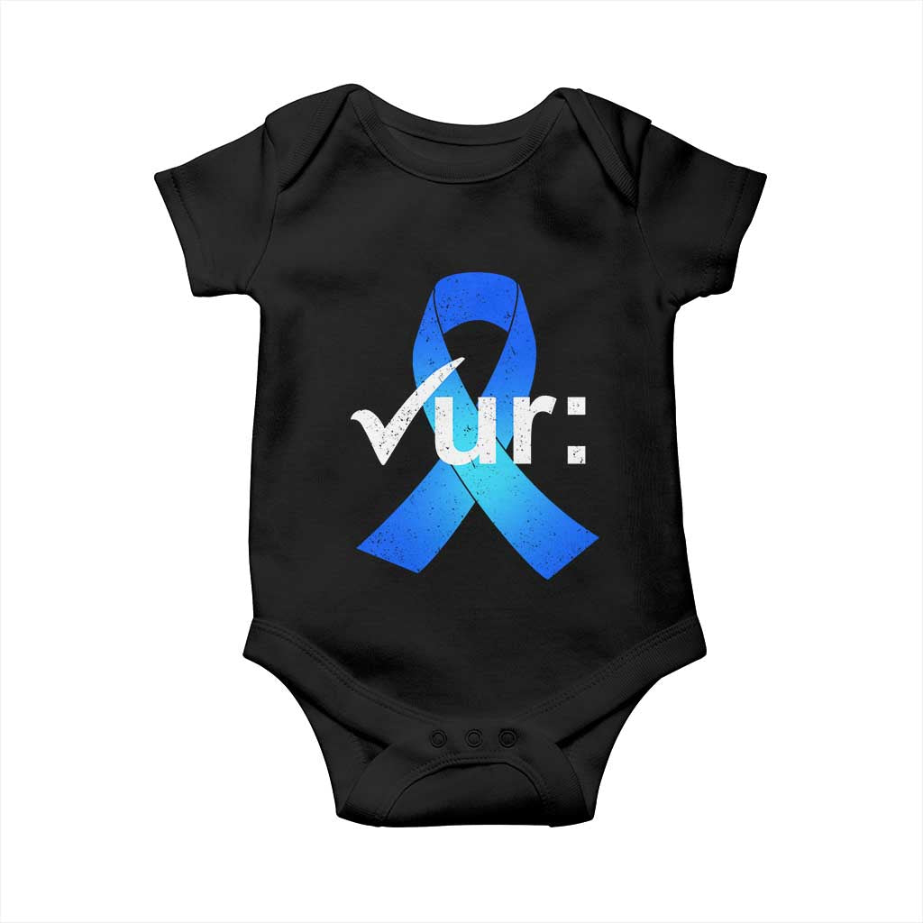 Colon Cancer Awareness Baby Onesie Blue Ribbon Colonoscopy Colorectal TS10 Black Print Your Wear