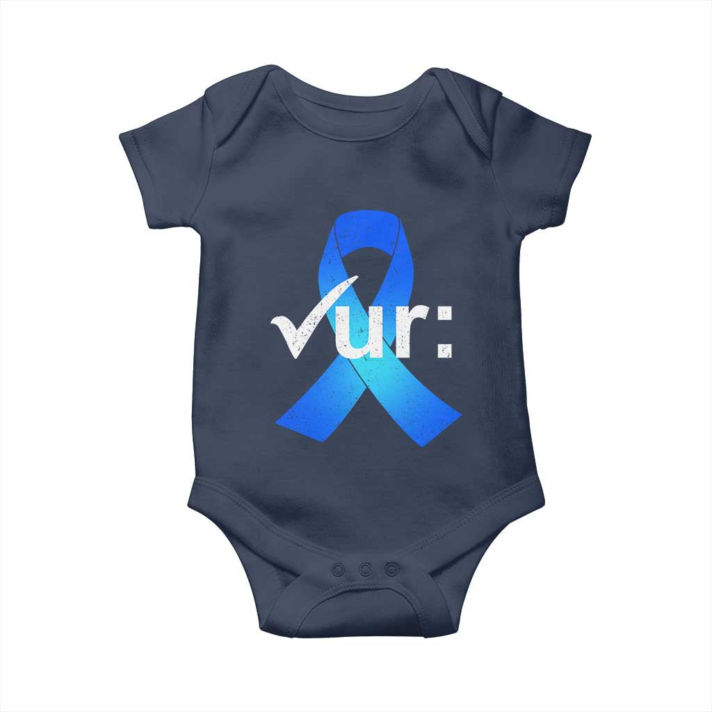Colon Cancer Awareness Baby Onesie Blue Ribbon Colonoscopy Colorectal TS10 Navy Print Your Wear