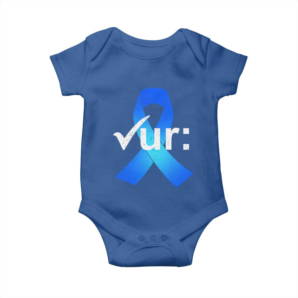 Colon Cancer Awareness Baby Onesie Blue Ribbon Colonoscopy Colorectal TS10 Royal Blue Print Your Wear